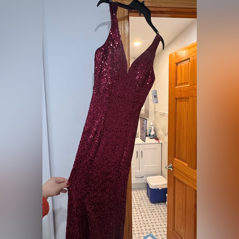 Macy's Burgundy Sequin Prom Dress - Picture 5 of 5